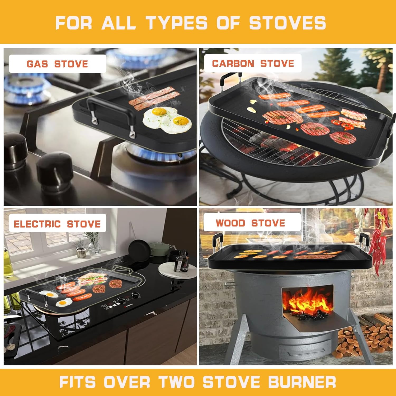 Non-Stick Aluminum Stove Top Griddle Pan for Gas and Glass Stoves, 17 x 10.5 Inches