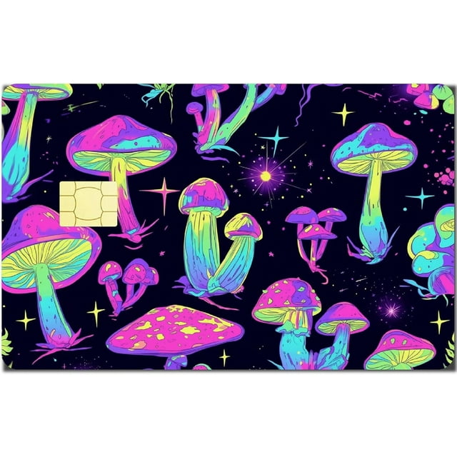 Credit Card Skin Debit Card Skin Debit Card Sticker Covers No Bubble Slim Small Chip Hippie Personalized Bank Card Protecting Decals Scratchproof Transportation Card Mushroom 7.3x5.4Inch