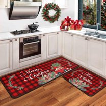Christmas Kitchen Rugs and Mats Set of 2 Kitchen Floor Mat Non-Slip Backing Xmas Decorative Washable Runner Rug 17"x47.2" 17"x30" Merry Christmas Decorations for Home