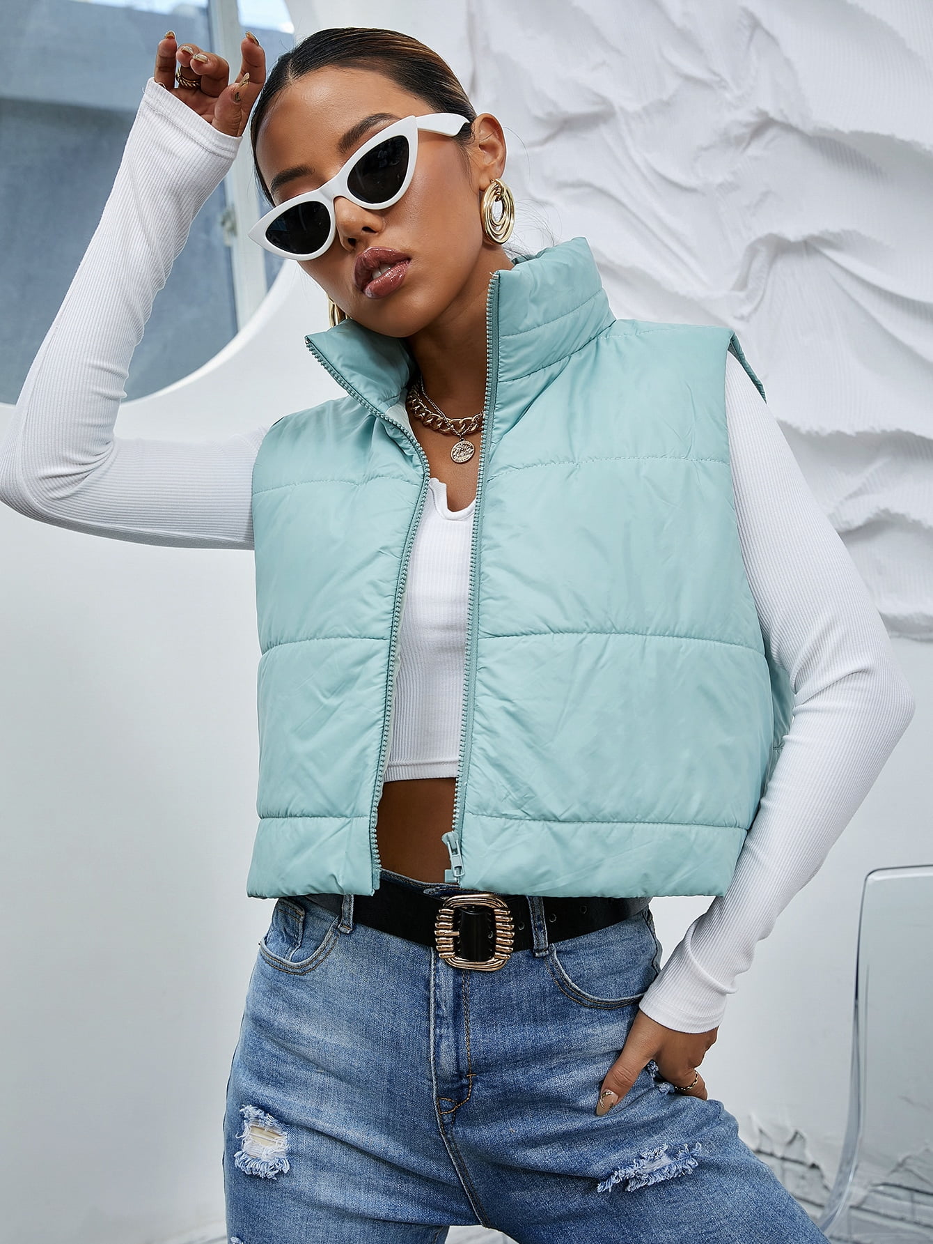 Zip Up Puffer Vest Coat 32209S112112 