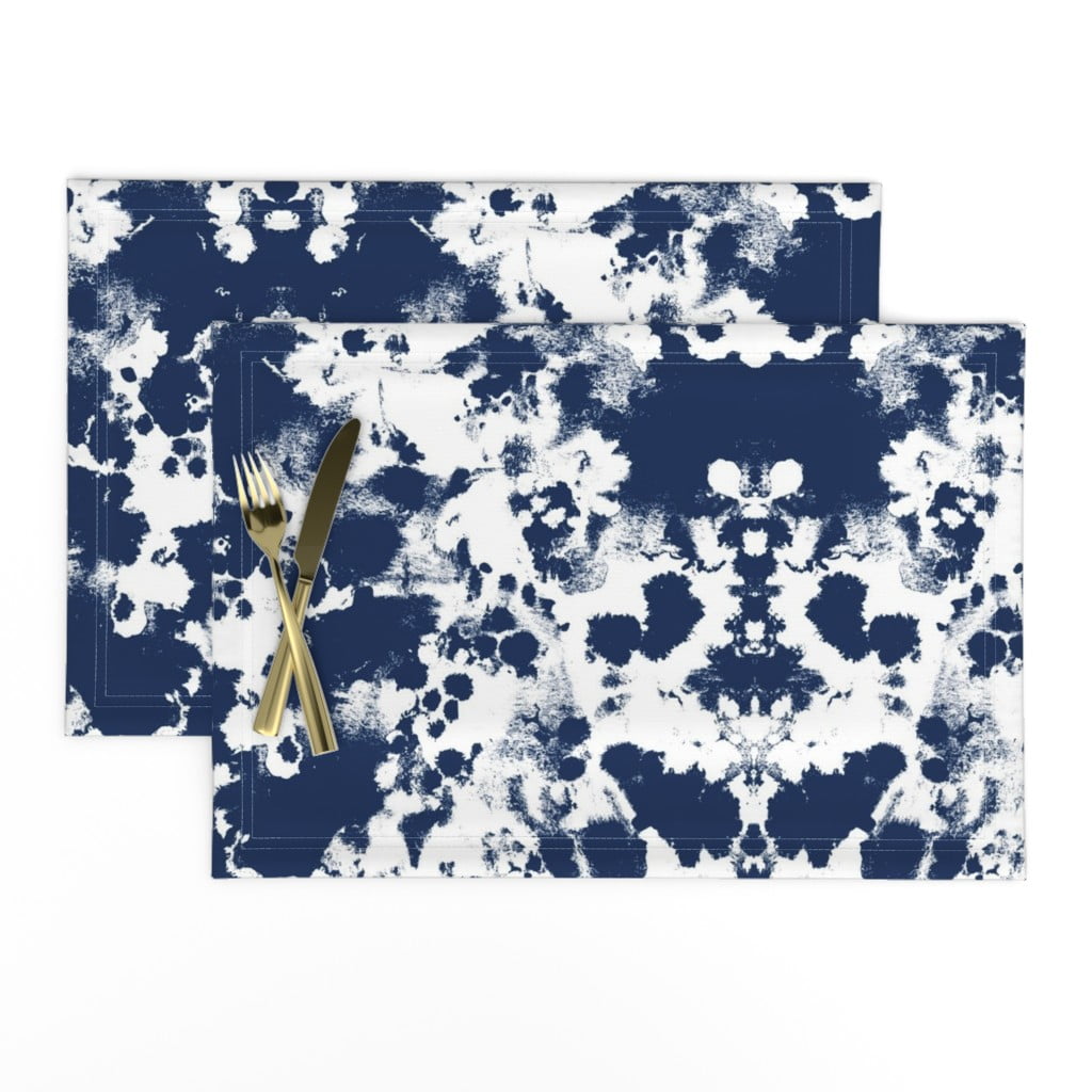 Linen Cotton Canvas Placemats (Set of 2) Navy Paint Abstract