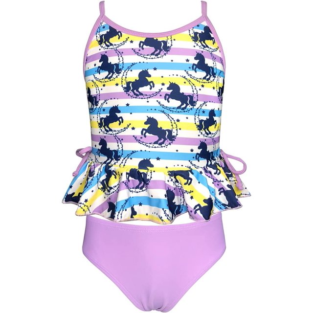 Traje de baño con Volantes para niña Conjunto de Trajes de baño de Dos Piezas con Lazo Hawaiano para 3-7 años Rosado Morado 4 Años Rosado Morado 4 Años Xishao ropa