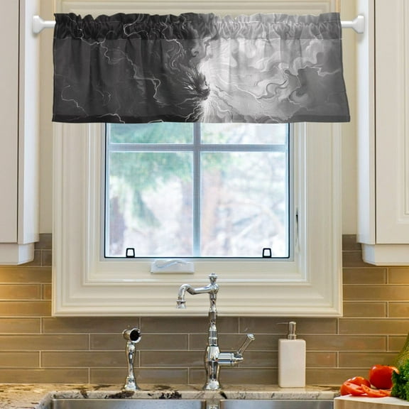 Ryvnso Black and White Window Valance Kitchen Farmhouse Rod Pocket Short Curtain 54x18 inch
