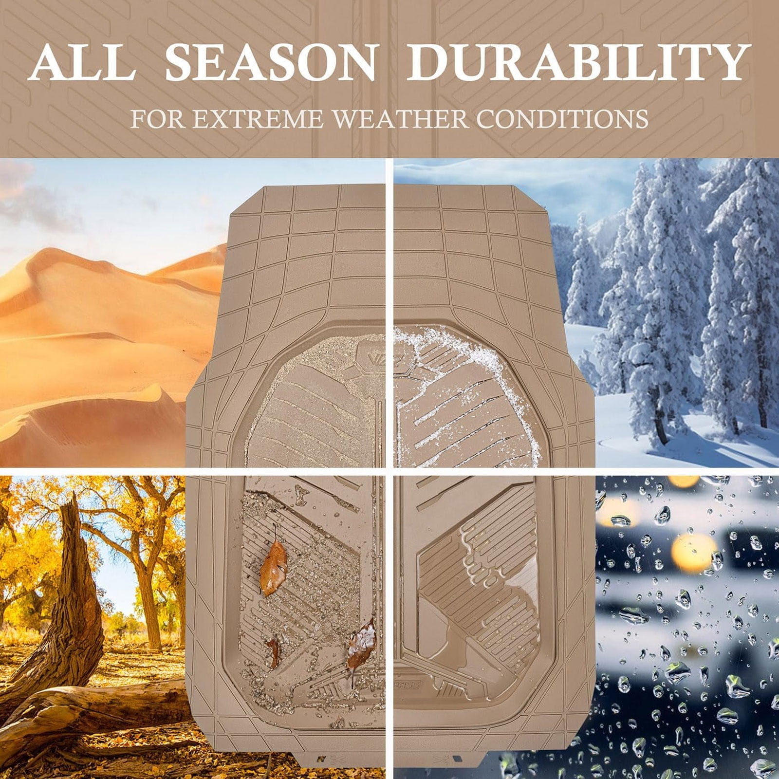 CAR GRAND Heavy duty rubble car floor mats full set deep dish water proof anti slip all weather truck mats universal fit trim-to-fit trimmable all beige