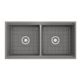 thumbnail image 6 of Contempo Apron Front Step Rim Fireclay 36 in. Double Bowl Kitchen Sink with Protective Bottom Grid and Strainer in Matte Gray, 6 of 6