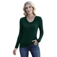 thumbnail image 3 of Womens Fall Clothes Long Sleeve Shirts Scoop Neck Ribbed Knit Slim Fitted Trendy Casual Tops Dark Green M, 3 of 9