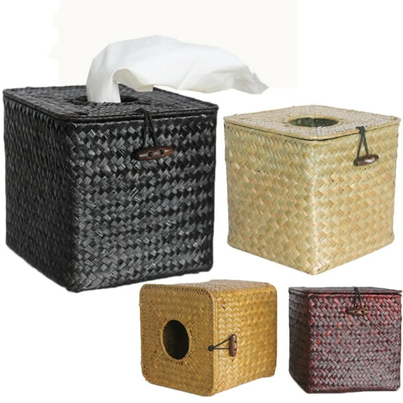 Walbest Vintage Square Wicker Straw Woven Tissue Box Dispenser, Roll Paper Napkin Case Holder Organizer, Decorative Napkin Holder, Tissue Box for Home, Office, Car, Coffee Decor