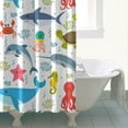 thumbnail image 2 of Cartoon Shark Christmas Party Curtain 72x84in, Waterproof Polyester with Holiday Sea Scene and 12 Hooks, Festive Fun Marine Theme for Kids Bathroom or Gift Idea, 2 of 5