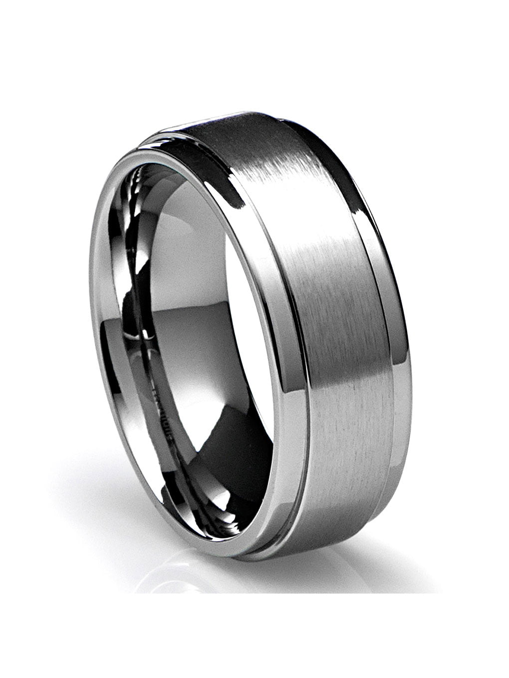 Mens Wedding Band in Titanium 8MM Ring with Flat Brushed Top and ...