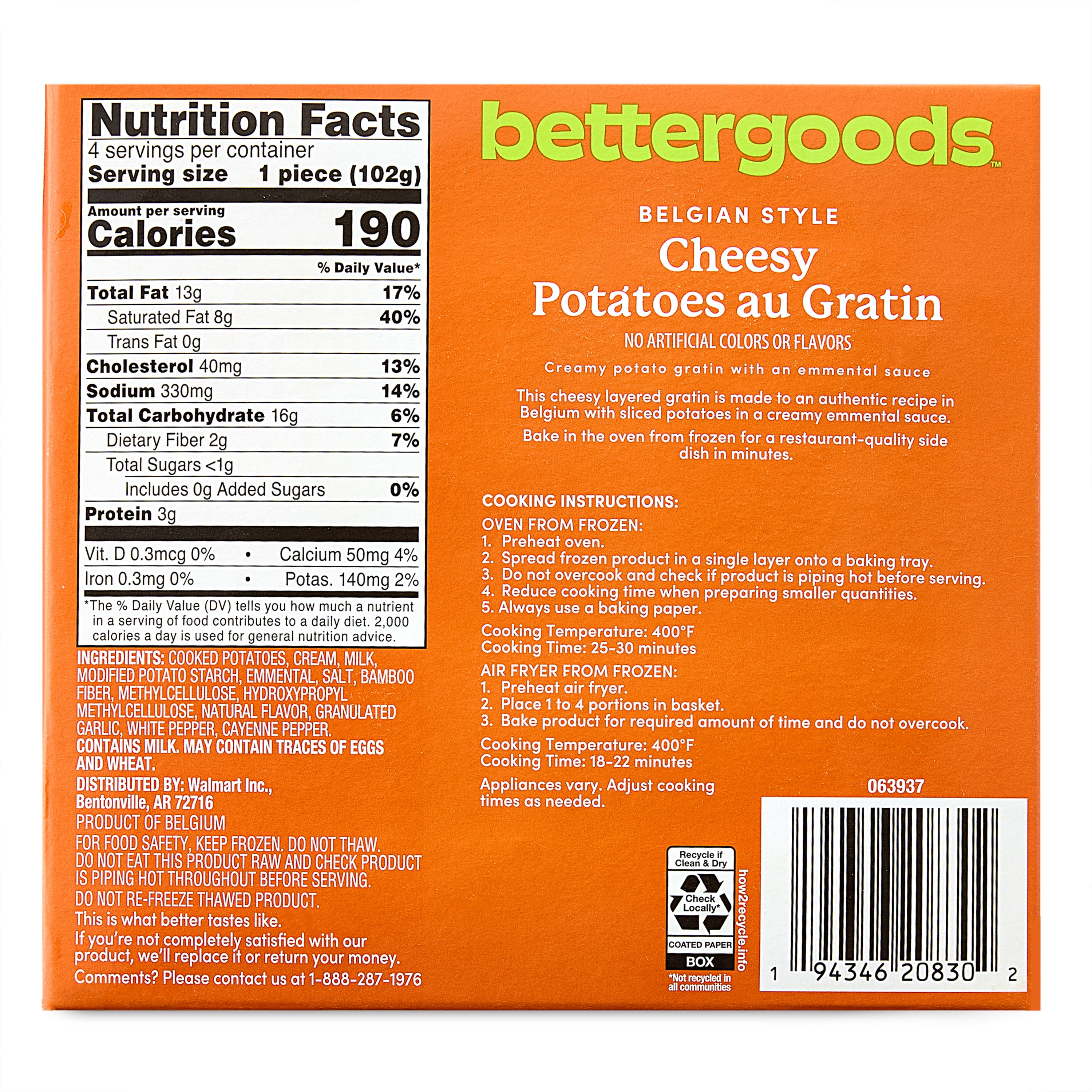 bettergoods Belgian Style Cheesy Potatoes Au Gratin, 14.4 oz (Frozen)