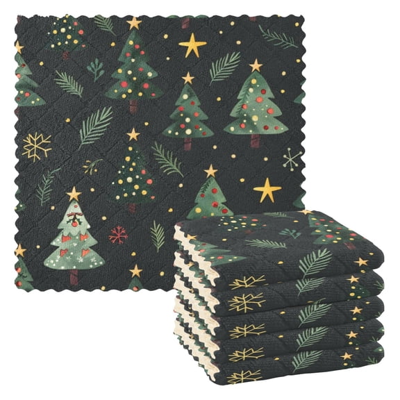 6 Pieces of Kitchen Towels 11x11Inch Kitchen Dish Cloths Kitchen Dish Towels Reuseable Cleaning Cloths Christmas Tree