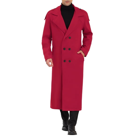 INSPIRE CHIC Men's Winter Pea Coat Notch Lapel Double Breasted Solid Color Overcoat S Burgundy