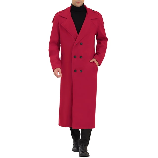 Abrigo de invierno para hombres Inspire Chic, abrigo de doble botonadura con solapa de muesca, color sólido, burdeos