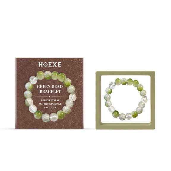 Green Glass Bead Stretch Bracelet for Women, Adjustable Elastic Chunky Healing Stone Bracelet, Bohemian Yoga Meditation Jewelry, Fashion Gift for Her