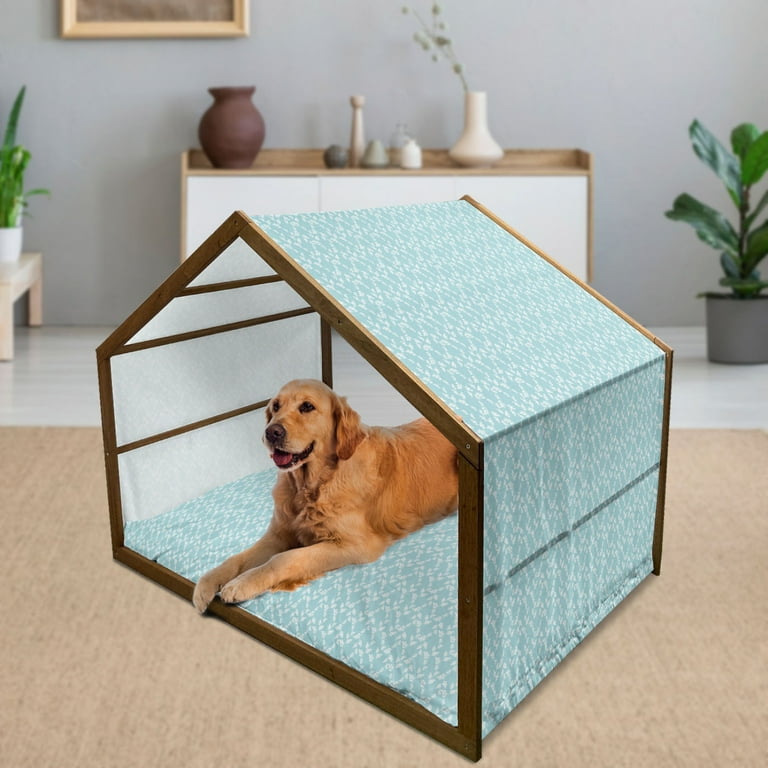 Rustic Pet House Rural Meadow Field Yard Wildflowers Farmhouse Style Cottage Countryside Garden Outdoor Indoor Portable Dog Kennel with Pillow and