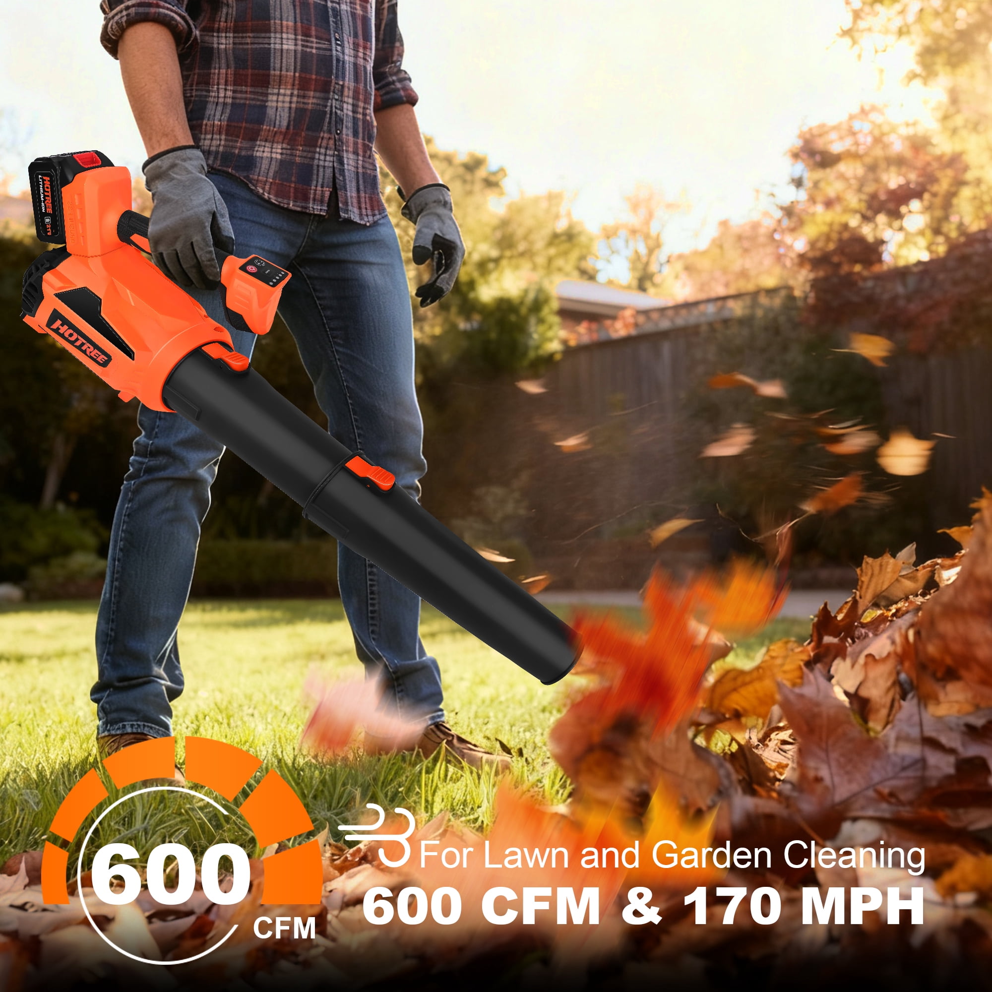 HOTREE Cordless Leaf Blower 600CFM 170MPH, 6 Speed Electric Leaf Blower with 2×2.0Ah Batteries for Lawn, Patio, Yard and Dust Cleaning