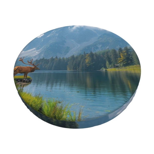 Balery Majestic Deer Mountain Lake Fundas de asiento para taburete de bar redondo de tela de terciopelo ajustables que protegen de arañazos y manchas para sillas de 14 a 17 pulgadas.-13 inch