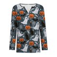 thumbnail image 4 of Halloween Tops for Women Cute Ghost Pumpkin Printed V Neck Quarter Button Long Sleeve Fashion Festival Party Top Multicolor S, 4 of 5