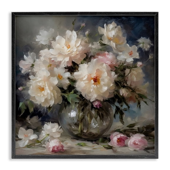 Stupell Industries French Country Romantic Flowers in Round Vase Black Framed Giclee Art, 12 x 12, by LSR Design Studio