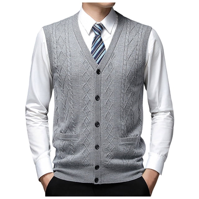 Men's Knit Sleeveless Vest for Casual Layering – Solid Color Cardigan-Style Vest for Everyday Wear