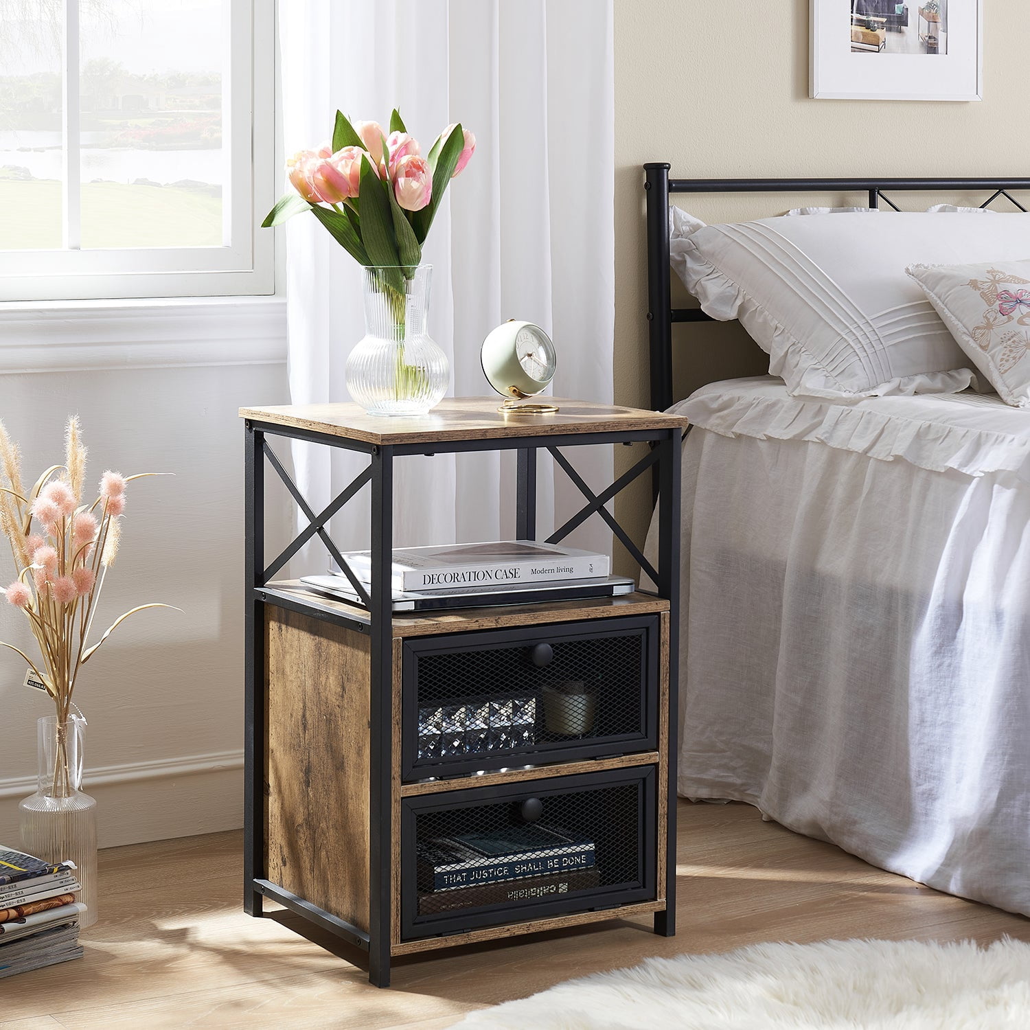 VECELO 4-Piece Full Size Bedroom Set with Bed Frame & 5-Drawer Dresser & Two Nightstands, Gray