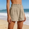 thumbnail image 4 of Nmnitkp Shorts for Women High Waisted Linen Blend Shorts, Lightweight Breathable Pleated Summer Casual Shorts with Pockets, Elastic Back Waist for Beach Vacation & Daily Wear Khaki,S, 4 of 9