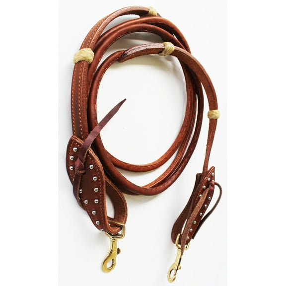 Horse Western Challenger Leather Rolled Tie End Barrel Reins Brass Rawhide 66RT13