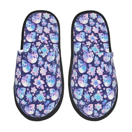 Balery flower Skull starry sky Slient Indoor Furry Fleece Comfort House Shoes Soft Non-Slip Home Shoes Cotton slippers House Slippers-- Medium