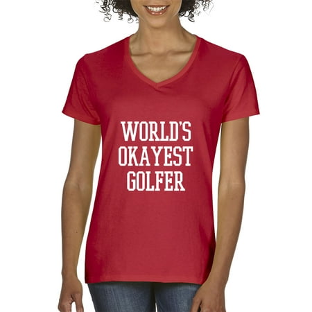 New Way 982 - Women's V-Neck T-Shirt World's Okayest Golfer Golfing Funny Humor XS (Best Female Golfers Of All Time)