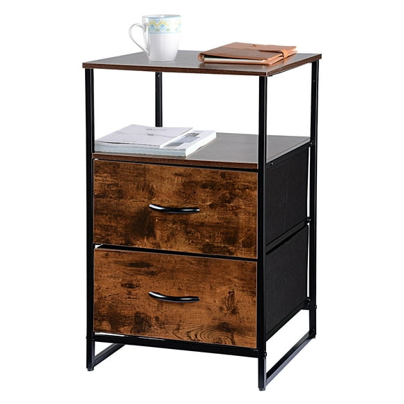 Nightstand Bedside Table with 2 Drawers and Shelf, End Table Storage Cabinet for Living Room Bedroom