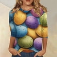 thumbnail image 2 of Dresfit Easter Shirts Women 2026 Loose Fit 3/4 Sleeve Crewneck Tunic Blouse Holiday Egg Rabbit Graphic Print Tops Strech Plus Size Tees Blue 3XL, 2 of 5