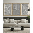 thumbnail image 2 of SHENIFY large 24x36in3pcs Natural Framed Mid-Century Modern Wall Art Minimalist Abstract Boho Black Line Wall Decor Geometric Artwork Kitchen Dining Room, 2 of 5