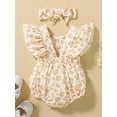 thumbnail image 3 of hirigin 2 Pcs Newborn Summer Outfits, Toddler Backless Leopard Print Fly Sleeve Round Neck Bodysuit + Bow Headband, 3 of 9