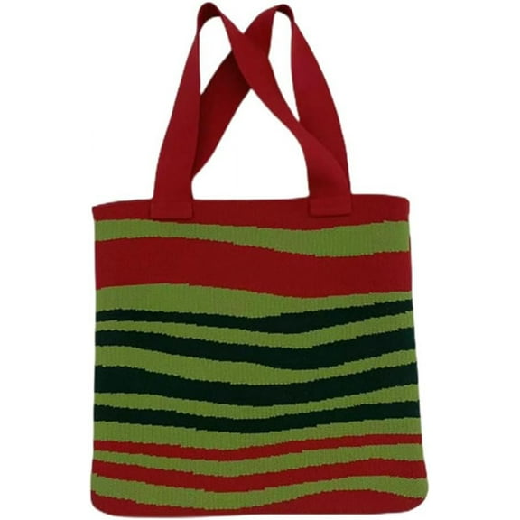Kukuzhu Crochet Tote Bag for Women Small Cute Stripe Knitted Bag Colorful Pouch Aesthetic Knit Purse Hand Shoulder Bag