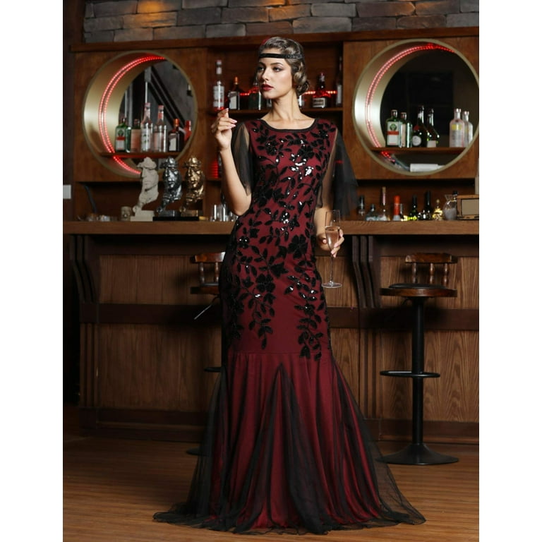 PrettyGuide Women s Evening Dress 1920s Sequin Mermaid Hem Maxi Long Formal Ball Gown Medium Walmart