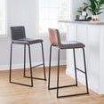 thumbnail image 3 of Mason Mara 30" Contemporary Fixed-Height Barstool in Black Metal, Walnut Wood and Grey Faux Leather by LumiSource - Set of 2, 3 of 4