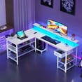 thumbnail image 6 of Reversible 59 inch L Shaped Computer Desk with LED Lights & Power Outlet, Gaming Table with Monitor Stand & Storage Drawer, Corner Desk with Storage Shelves, Pure White, 6 of 10