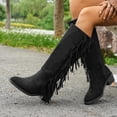 thumbnail image 4 of Taylonsss Women's Retro Solid Color Suede Chunkys Heel Square Toe Slip-On Tassel Mid-Heel Knee-High Boots for Winter Casual Wear Comfortable and Stable with Warm Lining, 4 of 8