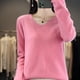 thumbnail image 2 of Suéter de lana merino 100 % para mujer, jersey básico con cuello en V, ropa de cachemira para otoño e invierno, prendas de punto suaves de manga larga, color liso, 2 of 5