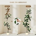 thumbnail image 4 of 6FT Rubber Tree Artificial Tree, Fake Floor Plant with 7 Pcs Magnolia Flowers in White Planter Bonsai Planter, Indoor Tall Faux Plants for Living Room Home Decor, Gifts for Women, 4 of 6