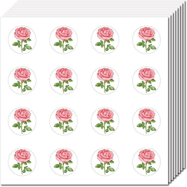 HLONK 128Pcs 8 Sheets Small Pink Rose Stickers Self-Adhesive Sticker Plastic Waterproof Flower Decals Plant Decoration Planner Stickers
