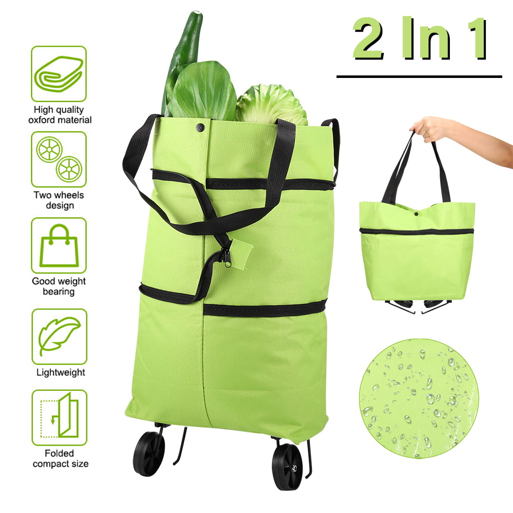 Details about   2-In-1 Foldable Shopping Cart Bag Portable Shopping Trolley Bag With Wheels 