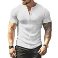 thumbnail image 5 of Homeyce Men's Muscle Slim T Shirt V-Neck Short Sleeve Henley Shirt Slim Fit Casual Muscle T-Shirts Ribbed Solid Color Tee,White 2XL, 5 of 5