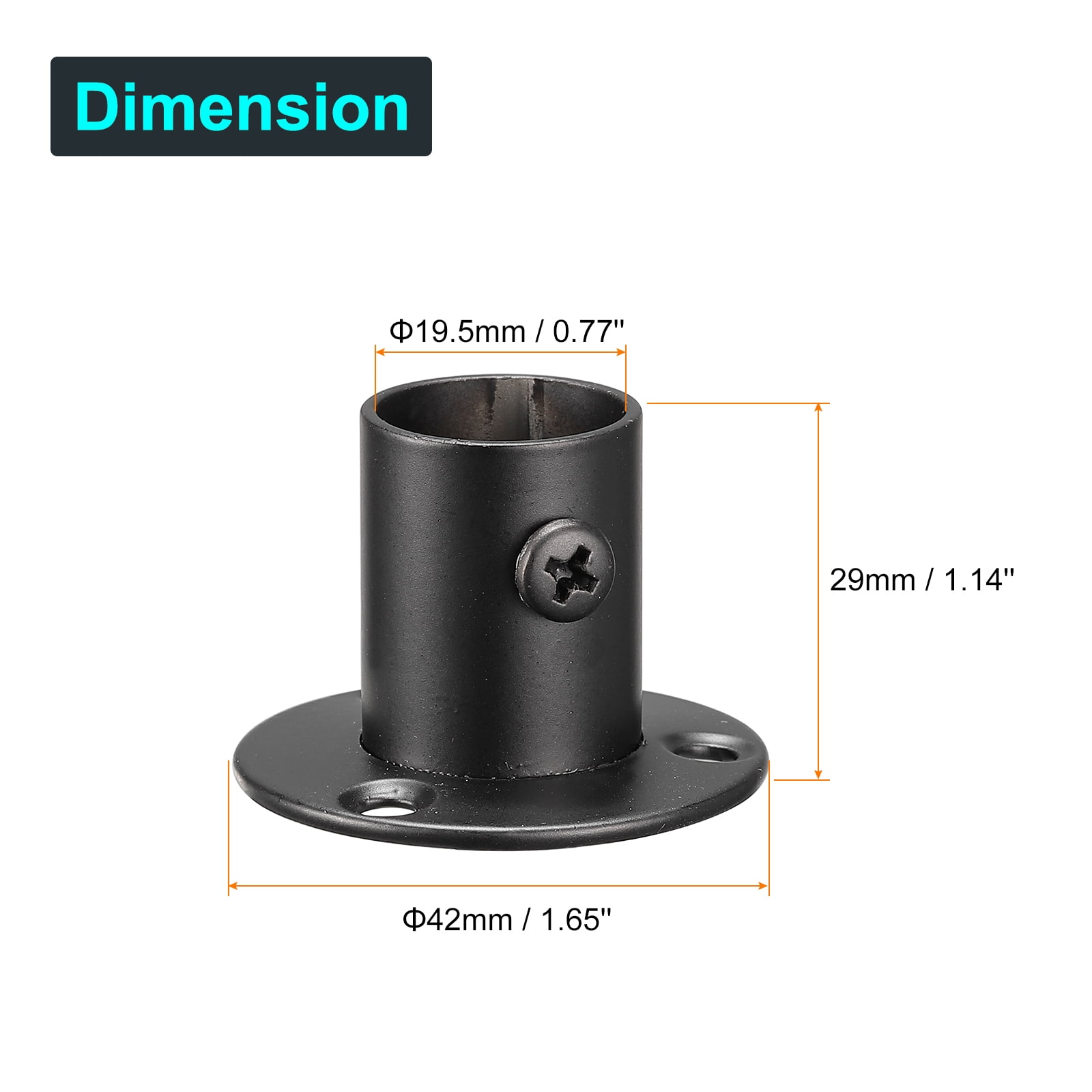 Unique Bargains Pole Sockets Flange Rod Holder Bracket Support Black 0.77" 2Pcs