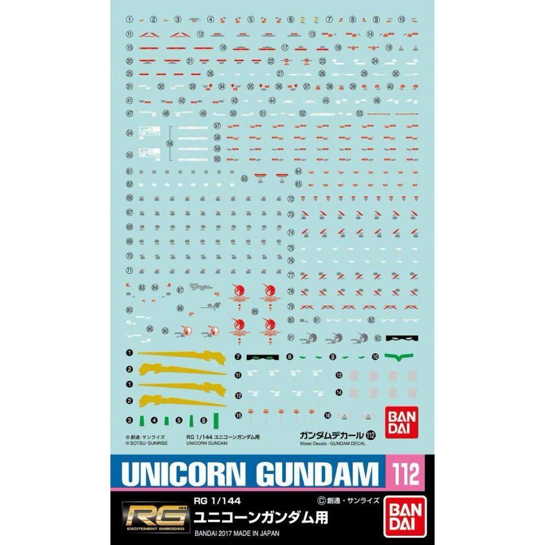 Bandai Gundam Decal GD112 Unicorn Gundam RG 1/144 Water Slide Decal