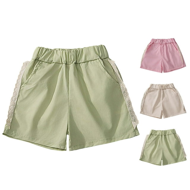 EYWGYA Girls Wide Leg Shorts, Solid Color Ruffle Hem Loose Fitting Shorts, High Waist Breathable Fitting for Summer Hot Days Size 2-8 Years