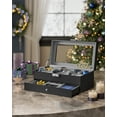 thumbnail image 5 of 12-Slot Watch Box, 2 Layers PU Lockable Watch Case with Glass Lid with 1 Drawer, Black and Gray, 5 of 7
