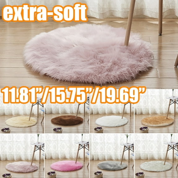Cheers.US Faux Fur Rug for Bedroom Soft Fluffy Living Room Carpet Fuzzy Thick Floor Area Rug Shaggy Non-Slip Luxury Decor Rugs for Bedside Sofa Chair Couch, Round-11.81"/15.75"/19.69"