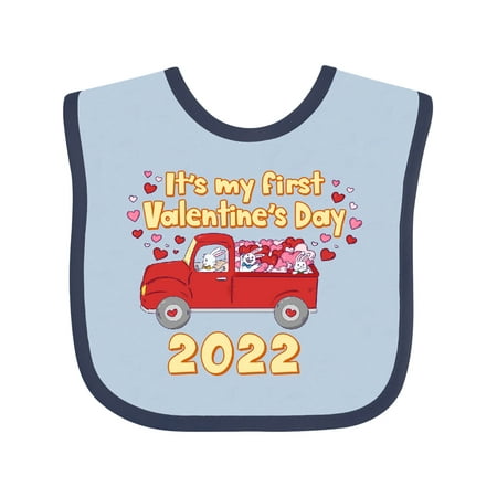 

Inktastic It s My First Valentine s Day 2022 Bunny Truck Gift Baby Boy or Baby Girl Bib