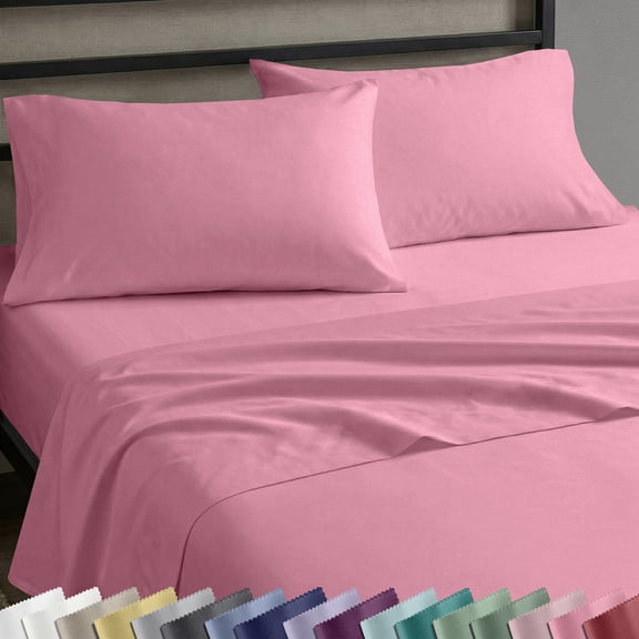 California Design Den 100% Cotton 4-Piece King Size Sheet Set, Doll Pink